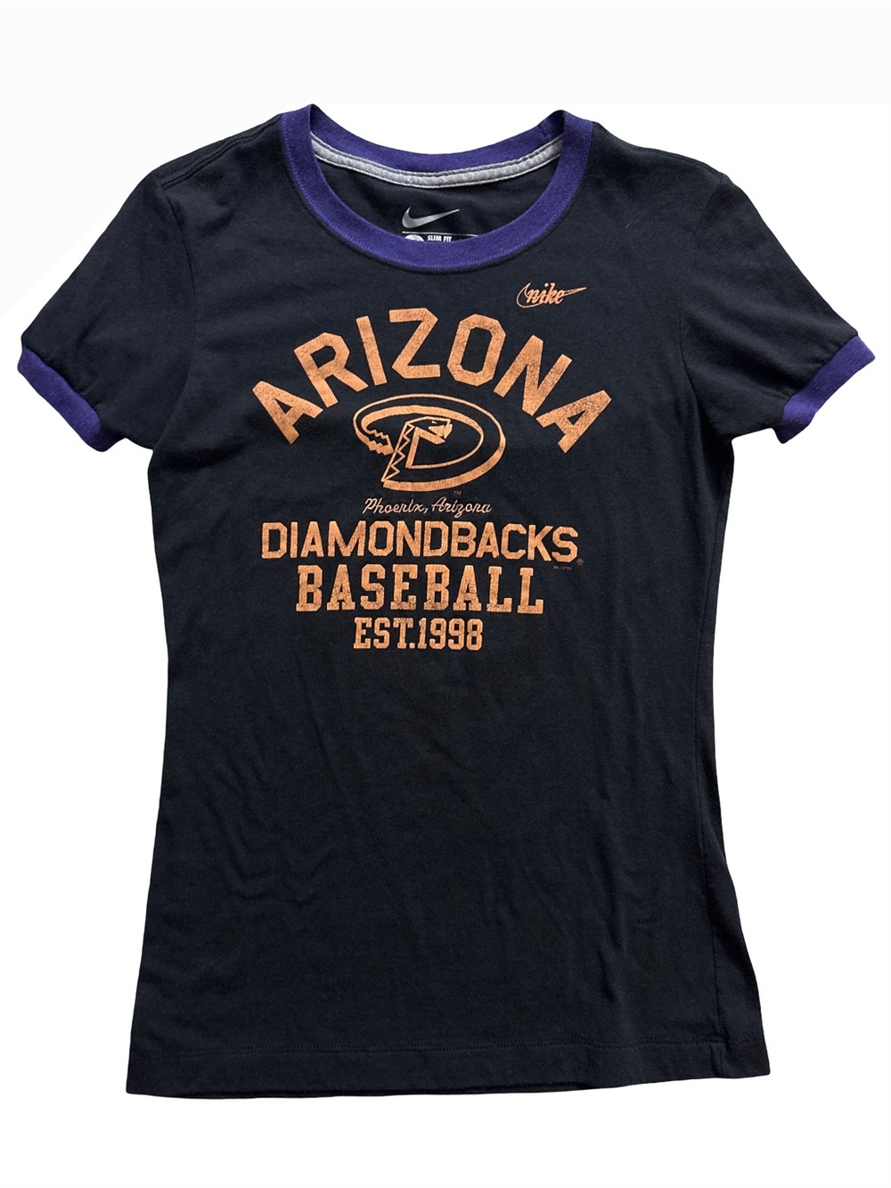 Nike Black Tee with Purple Trim and Orange Arizona Diamondbacks Graphic
